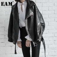 Black Leather Loose Turn-down Collar Women's Wild Jacket