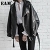 Black Leather Loose Turn-down Collar Women's Wild Jacket