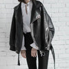 Black Leather Loose Turn-down Collar Women's Wild Jacket