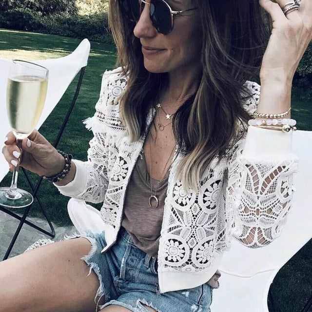 Lace Fringed Solid Embroidered Coat